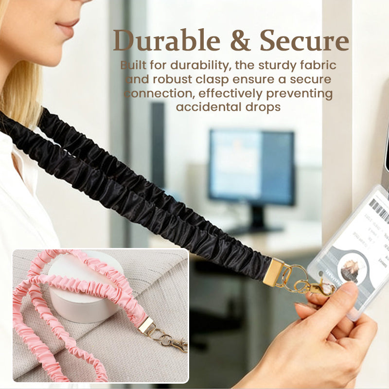 ✨Handmade Pleated Fabric Phone Lanyard with Metal Clasp - Long Neck Strap & Decorative Chain