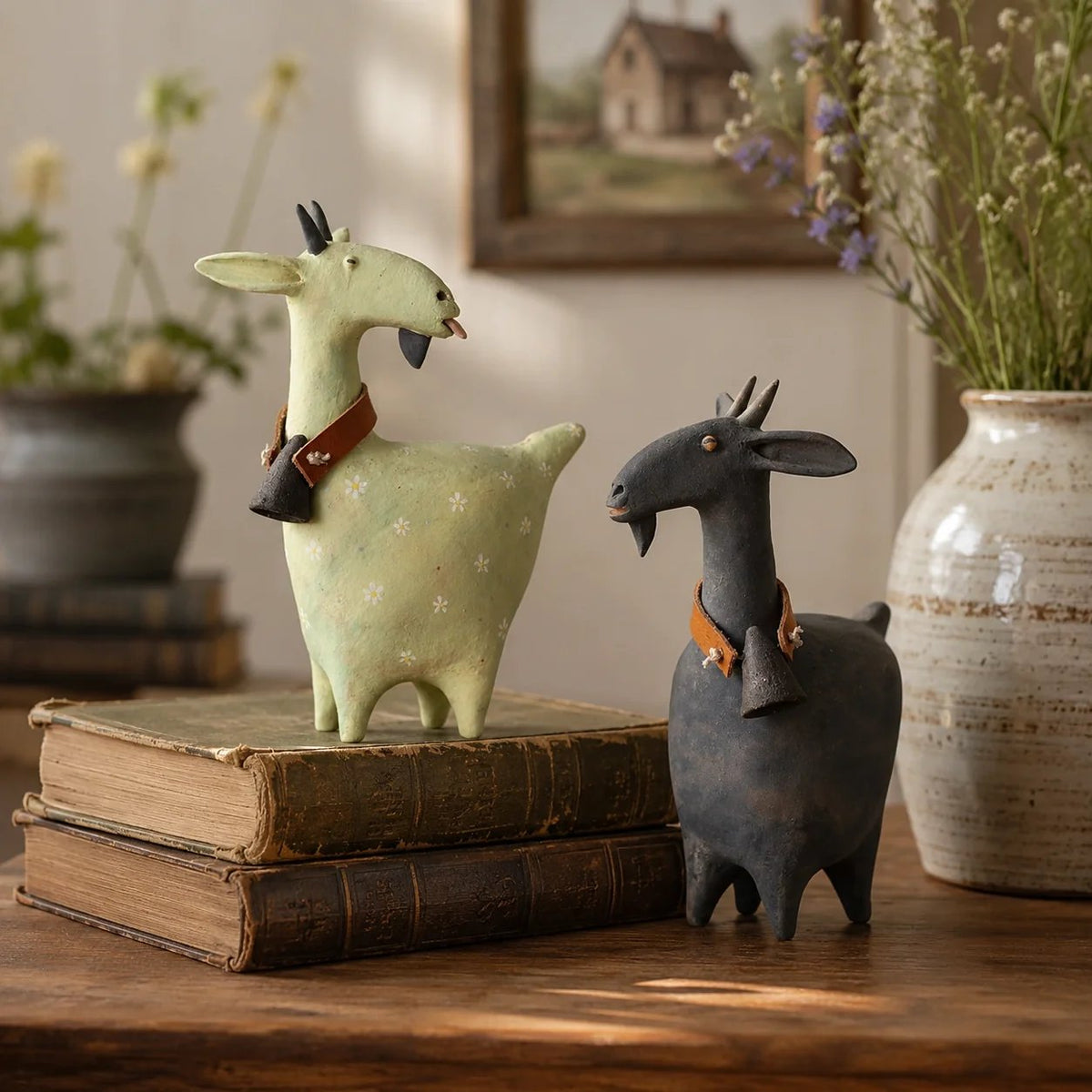 🔔 Farmhouse Goat Figurine Set, Charming Home Accent & Unique Housewarming Gift