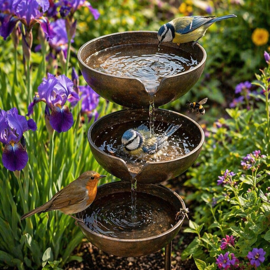 🌧️ Self-filling bird bath using rainwater 🐦 Weatherproof, for outdoor gardens