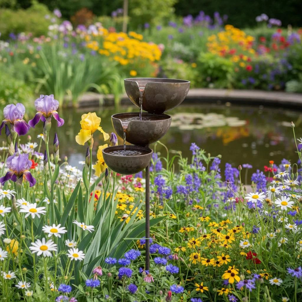 🌧️ Self-filling bird bath using rainwater 🐦 Weatherproof, for outdoor gardens