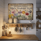 ✨Vintage "What a Wonderful World" Floral & Dragonfly Metal Tin Sign