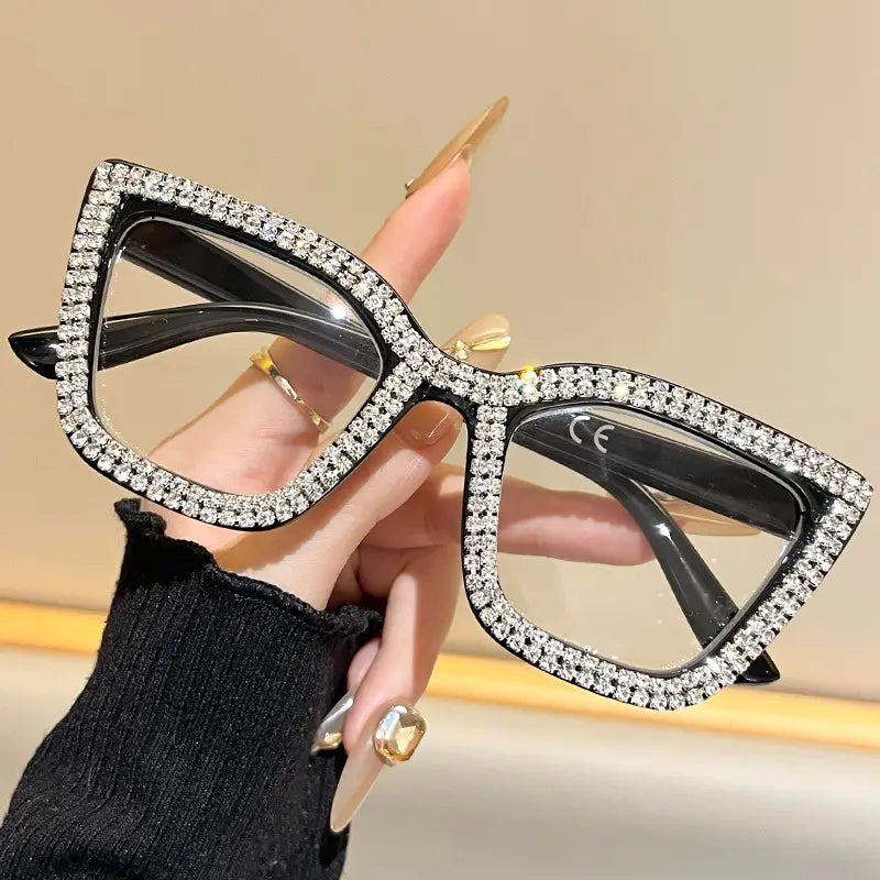 ✨ Sparkling Rhinestone Cat‑Eye Eyewear | Blue‑Light Filter Fashion Readers