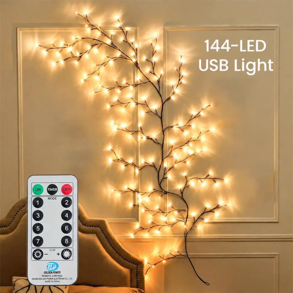 ✨ LED Branch Wall Light – Flexible Bendable Vine Light with 8 Light Modes for Christmas Decor