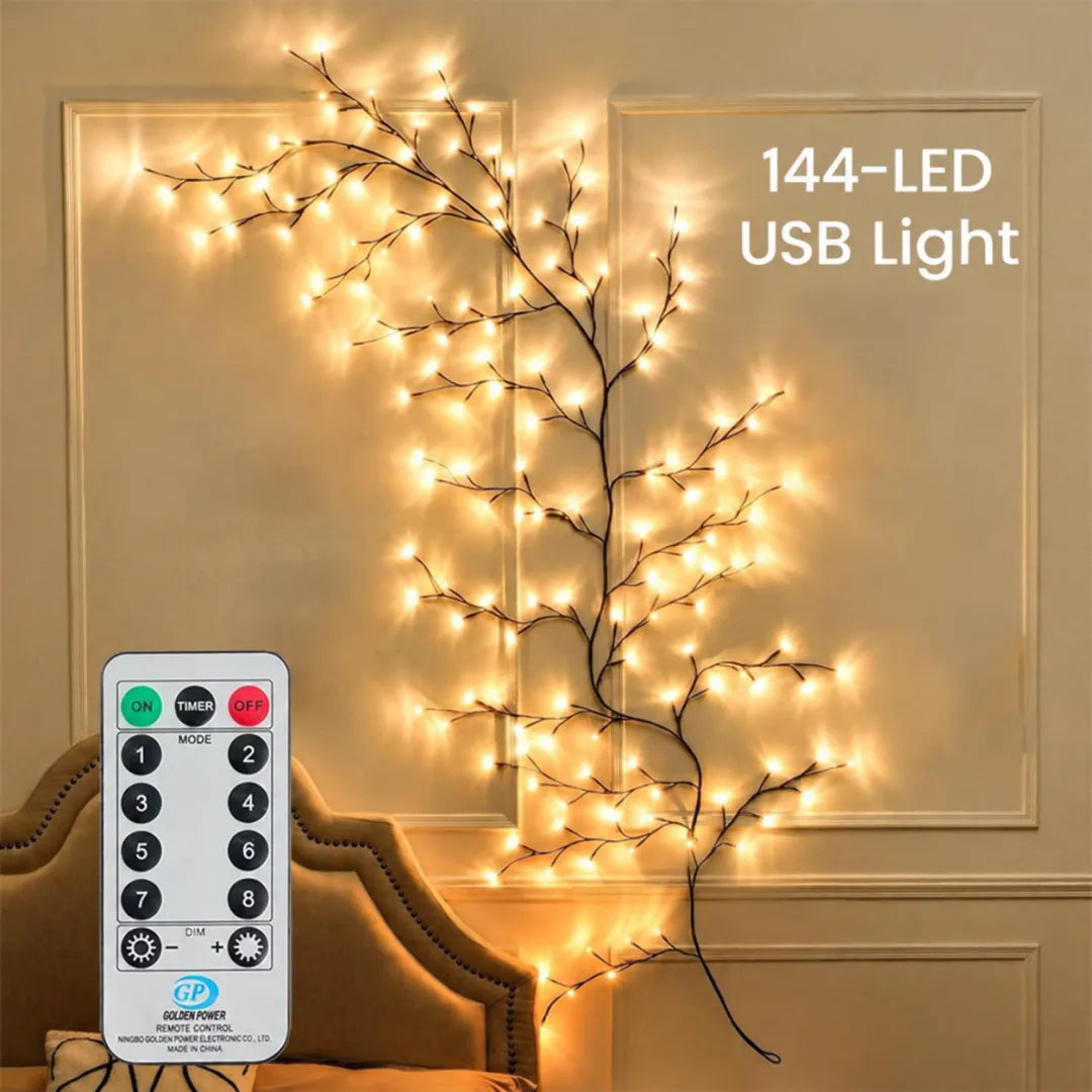 ✨ LED Branch Wall Light – Flexible Bendable Vine Light with 8 Light Modes for Christmas Decor