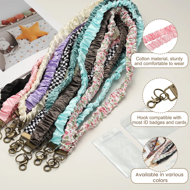 ✨Handmade Pleated Fabric Phone Lanyard with Metal Clasp - Long Neck Strap & Decorative Chain