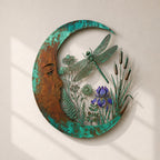 🌙 Vintage Crescent Moon Metal Wall Art, Bee Floral Garden Hanging‑Deco