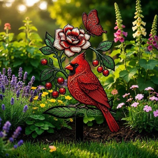 🐦Cardinal Art Garden Stake💖