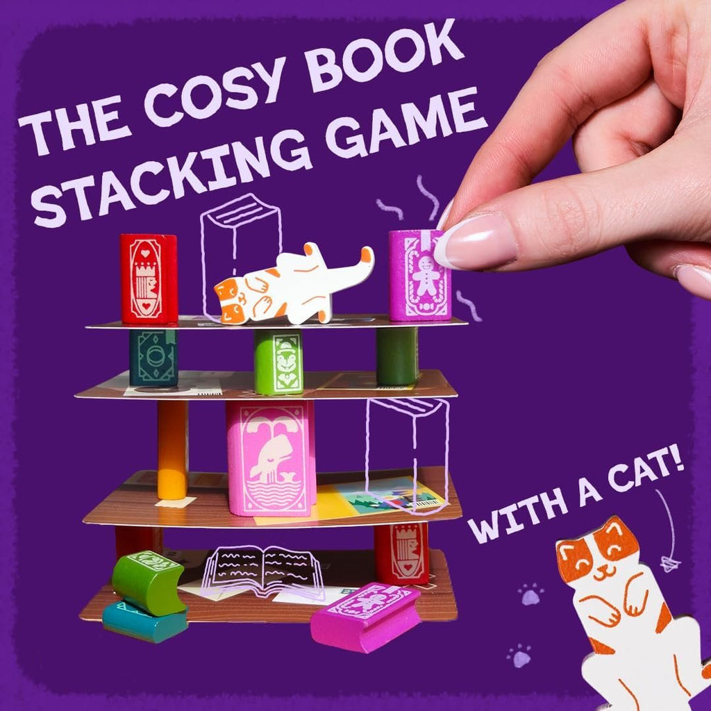 📚Bookshelf Cooperative Stacking Game | Skill & Balance Card and Book Tower Game in Travel Tin
