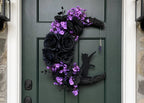 🌙🐈 Handmade Elegant Collectible Black Cat Halloween Wreath, Gothic Spooky Holiday Front Door Decor Gift