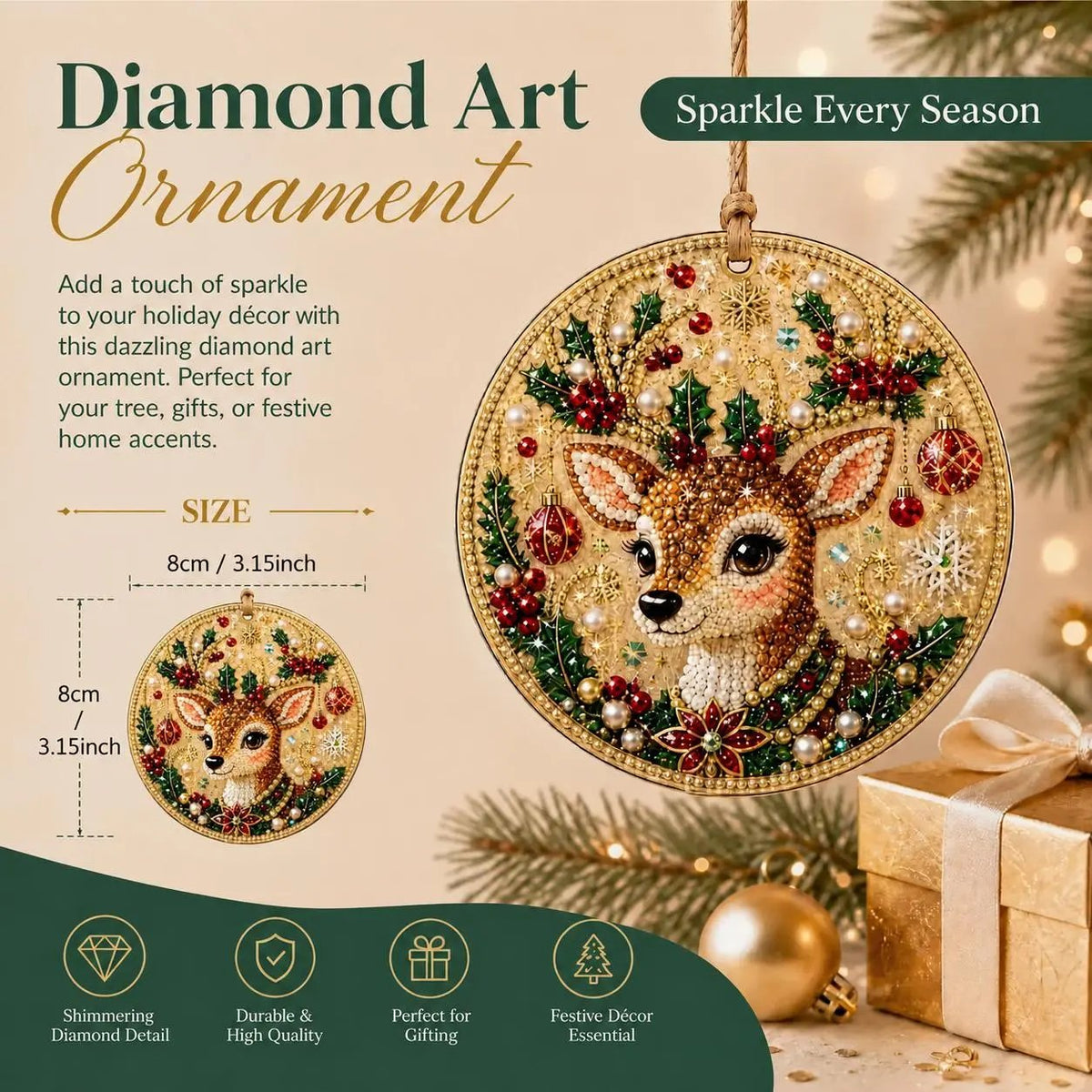 💎 DIY Christmas Diamond Painting Ornament Kit – Sparkly 5D Gem Tree Decor for Family Craft Night