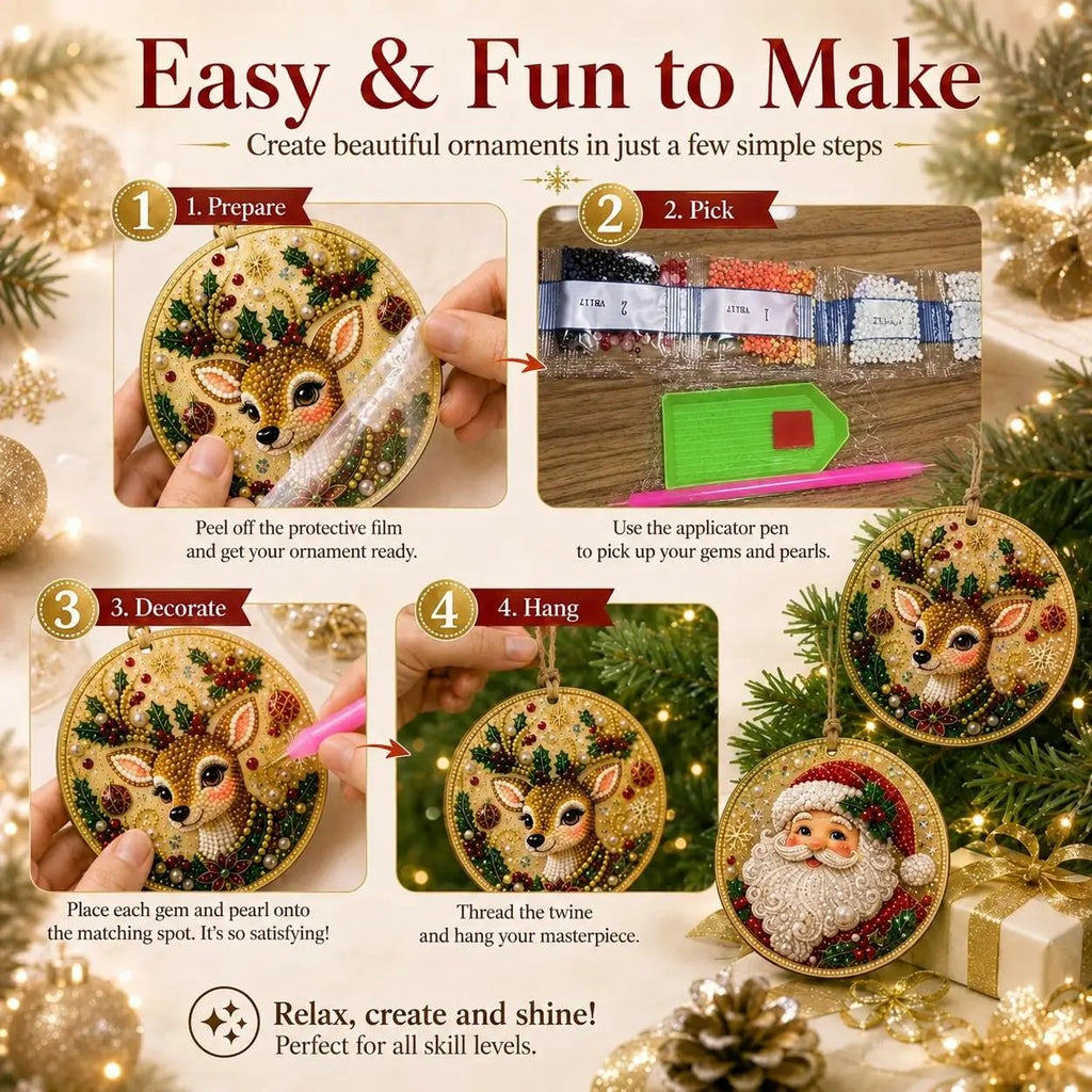 💎 DIY Christmas Diamond Painting Ornament Kit – Sparkly 5D Gem Tree Decor for Family Craft Night