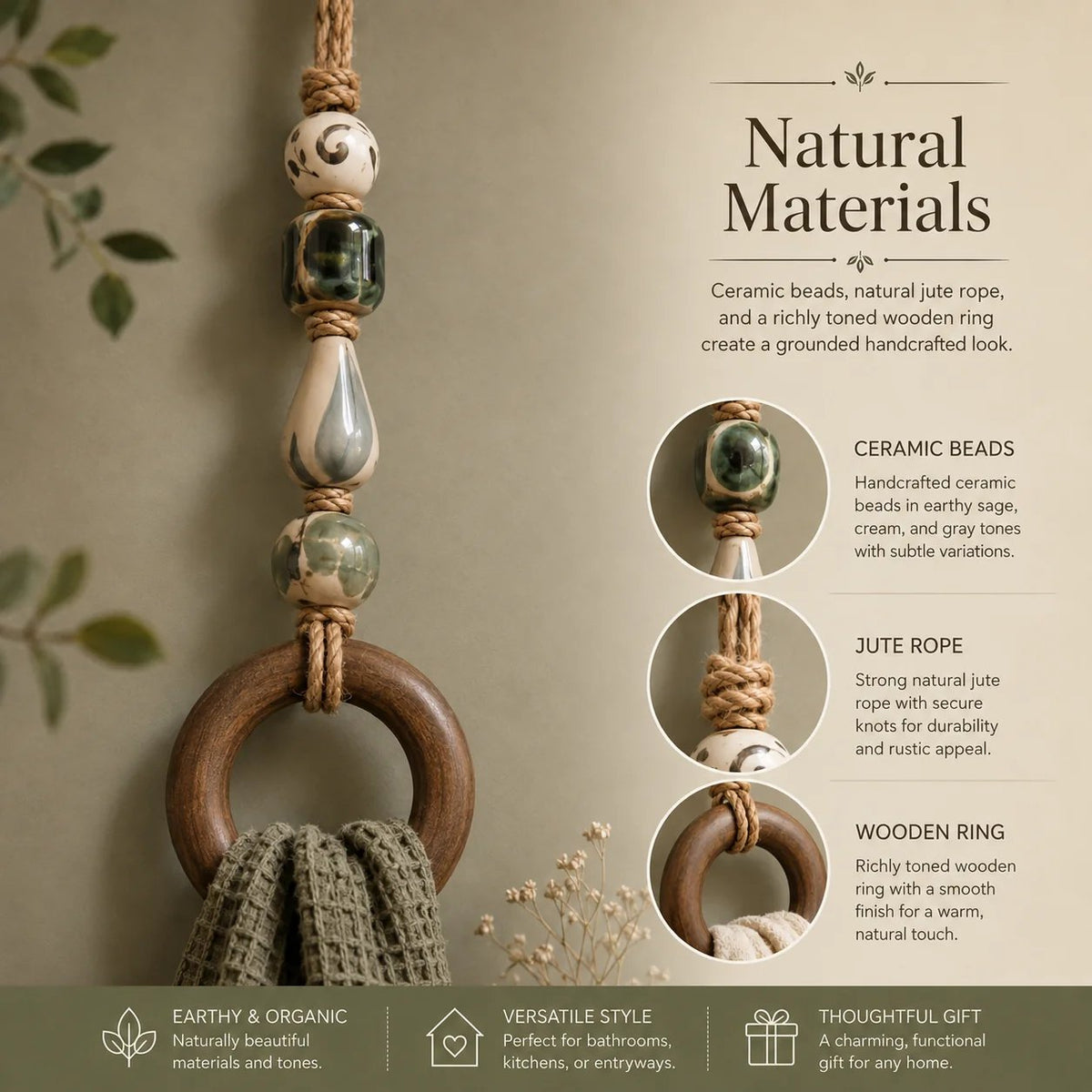 🧺 Beaded Wooden‑Ring Towel Hanger ✨ Boho‑Style Functional Wall Accent