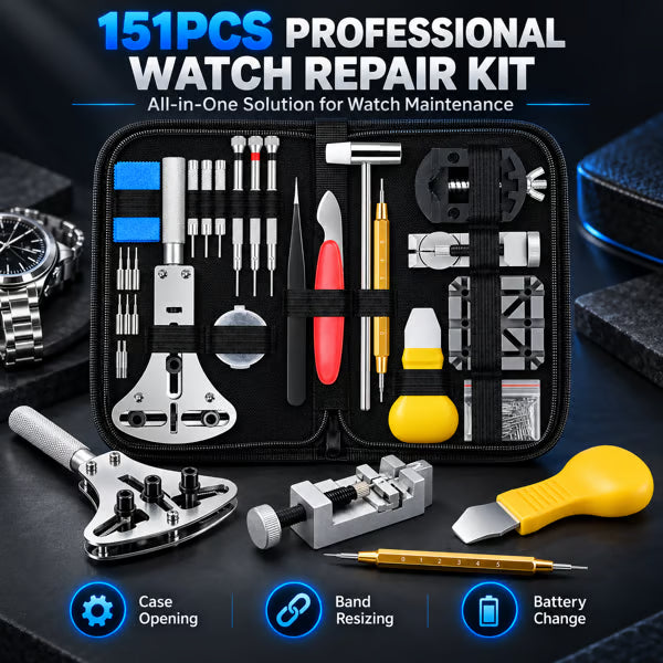 🔧 151‑Piece Professional Watch Repair Kit – Complete Home Tool Set For Battery Swap & Strap Resizing