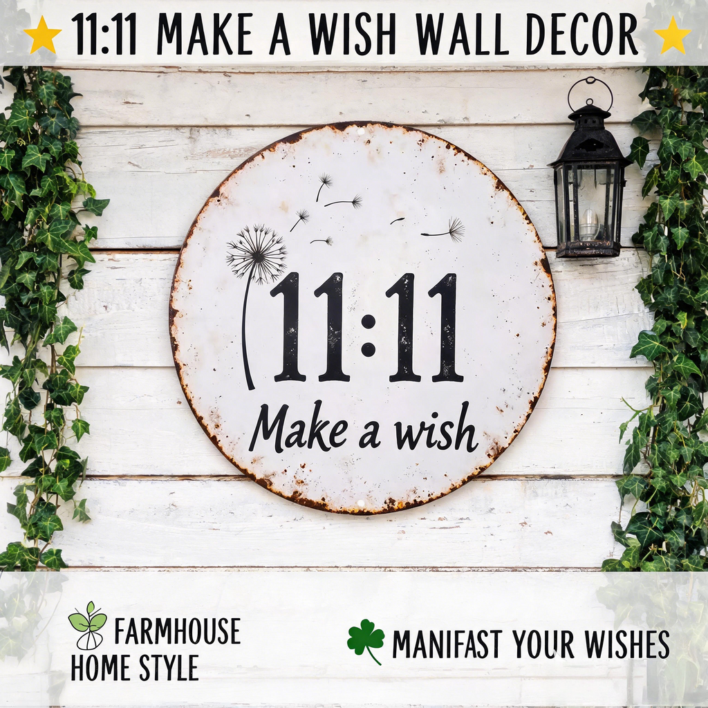 🌼✨Circular Rustic Metal Sign with Dandelion 11:11 Make a Wish Design