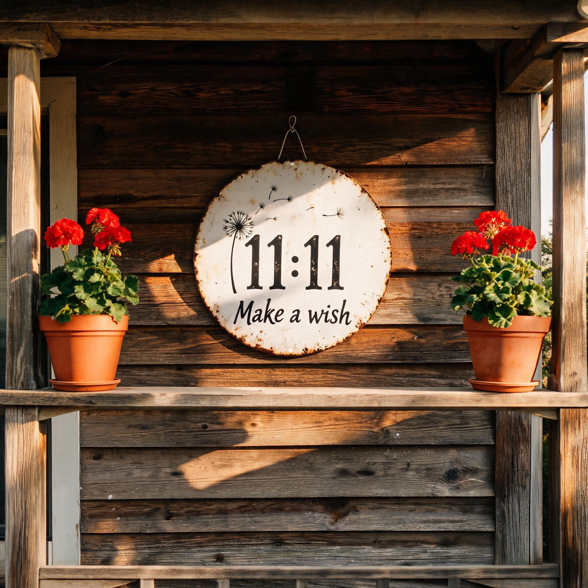 🌼✨Circular Rustic Metal Sign with Dandelion 11:11 Make a Wish Design
