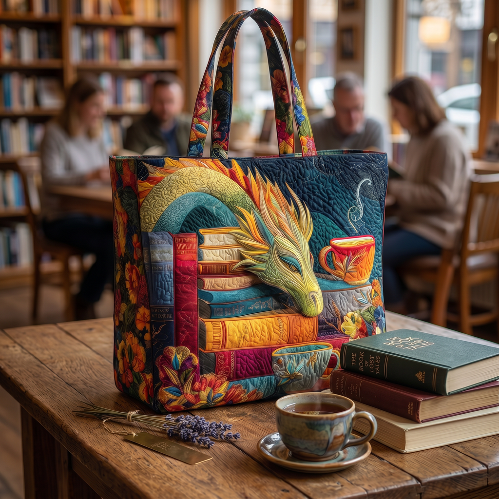 🐉Fantasy Dragon Book Quilted Tote Bag