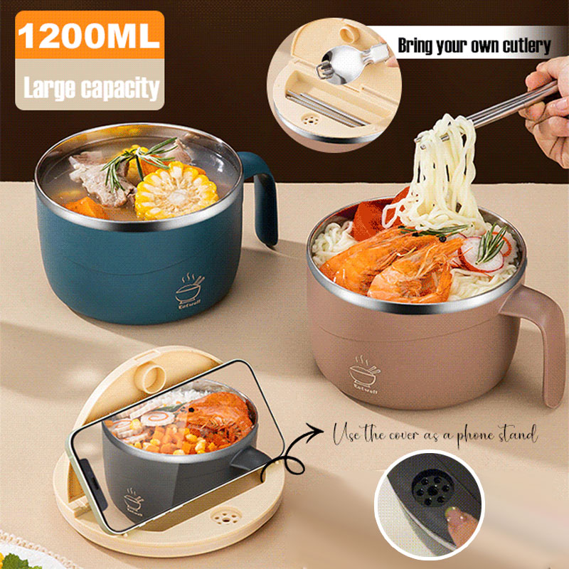 💕304 Stainless Steel Multi-Purpose Anti-Scald Large-Capacity Instant Noodle Bowl Set