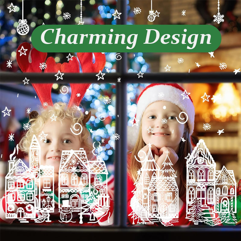 ❄️ Christmas Winter Village Window Clings – Static Reusable Glass Decor, No Glue Needed