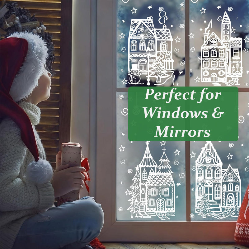 ❄️ Christmas Winter Village Window Clings – Static Reusable Glass Decor, No Glue Needed