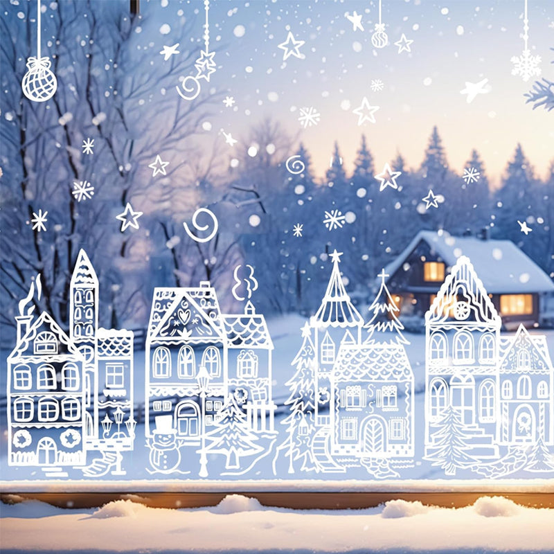 ❄️ Christmas Winter Village Window Clings – Static Reusable Glass Decor, No Glue Needed
