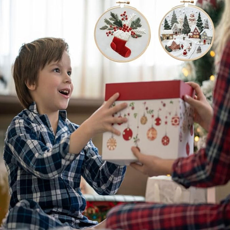 ❄️ Winter Snowy Village Embroidery Kit – Beginner Christmas Craft With Embroidery Hoop