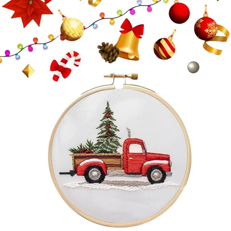 ❄️ Winter Snowy Village Embroidery Kit – Beginner Christmas Craft With Embroidery Hoop