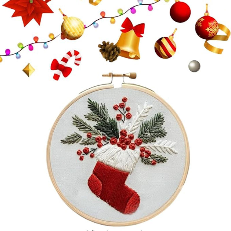 ❄️ Winter Snowy Village Embroidery Kit – Beginner Christmas Craft With Embroidery Hoop