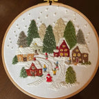 ❄️ Winter Snowy Village Embroidery Kit – Beginner Christmas Craft With Embroidery Hoop