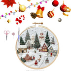 ❄️ Winter Snowy Village Embroidery Kit – Beginner Christmas Craft With Embroidery Hoop
