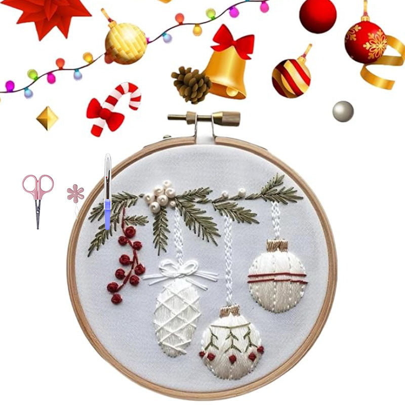 ❄️ Winter Snowy Village Embroidery Kit – Beginner Christmas Craft With Embroidery Hoop