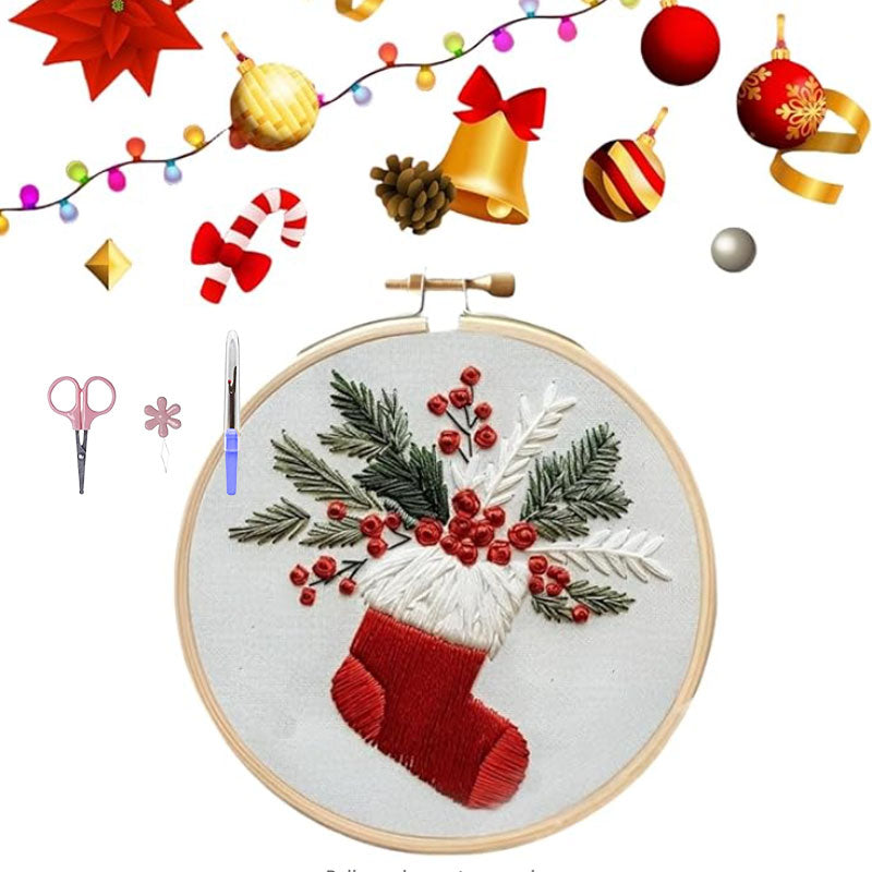 ❄️ Winter Snowy Village Embroidery Kit – Beginner Christmas Craft With Embroidery Hoop