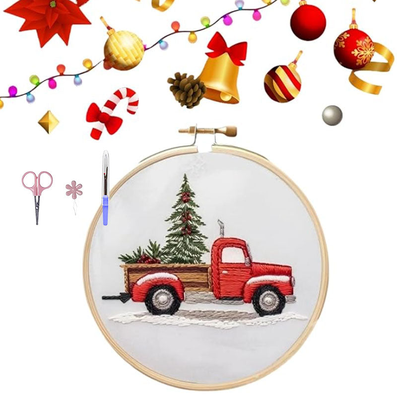 ❄️ Winter Snowy Village Embroidery Kit – Beginner Christmas Craft With Embroidery Hoop